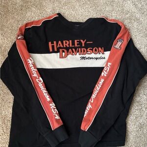 Harley-Davidson Black and Orange Long Sleeve Crewneck